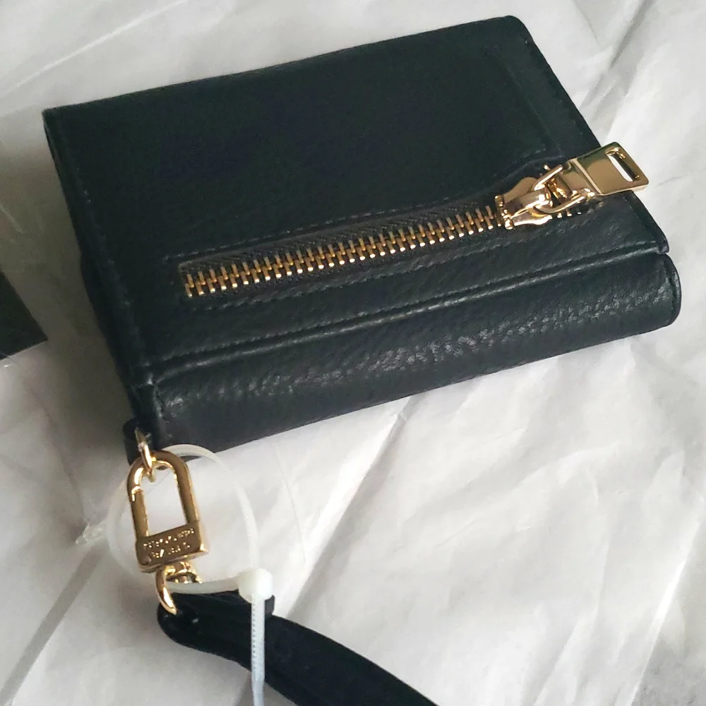Steve Madden NEW French Wallet Wristlet Money Holder Vegan NWT BLACK GOLD Gift!